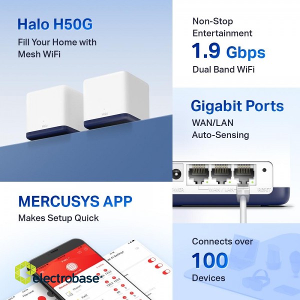 AC1900 Whole Home Mesh Wi-Fi System | Halo H50G (2-Pack) | 802.11ac | 600+1300 Mbit/s | Ethernet LAN (RJ-45) ports 3 | Mesh Support Yes | MU-MiMO Yes | No mobile broadband image 5