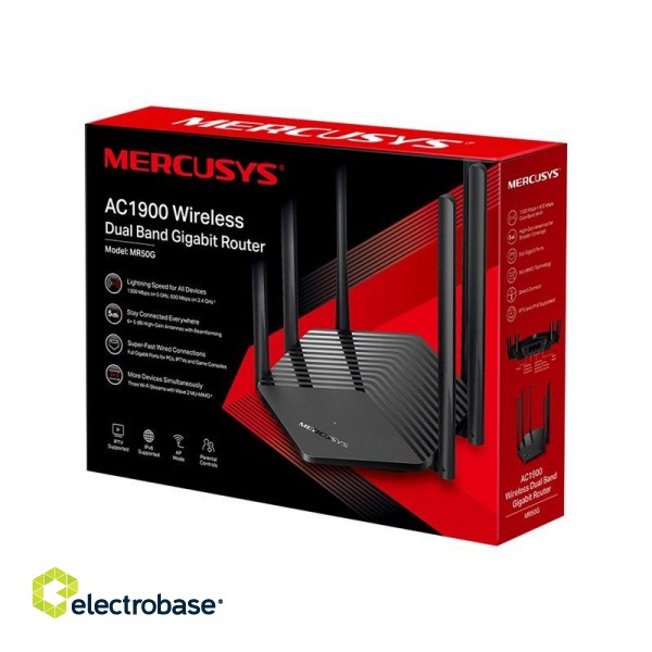 AC1900 Wireless Dual Band Gigabit Router | MR50G | 802.11ac | 600+1300 Mbit/s | 10/100/1000 Mbit/s | Ethernet LAN (RJ-45) ports 2 | Mesh Support No | MU-MiMO Yes | No mobile broadband | Antenna type 6xFixed | No image 6