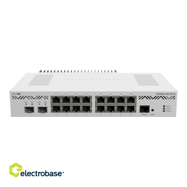 Mikrotik CCR2004-16G-2S+PC | Ethernet Router | CCR2004-16G-2S+PC | Mbit/s | 10/100/1000 Mbit/s | Ethernet LAN (RJ-45) ports | Mesh Support No | MU-MiMO No | No mobile broadband фото 1