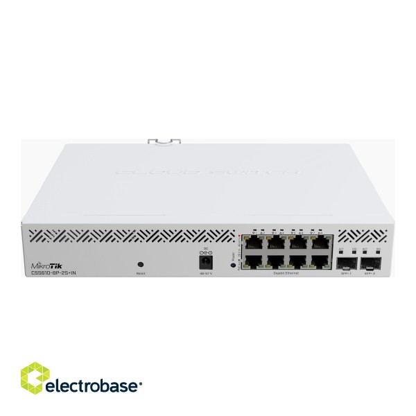 Cloud Router Switch | CSS610-8P-2S+IN | No Wi-Fi | 10/100 Mbps (RJ-45) ports quantity | 10/100/1000 Mbit/s | Ethernet LAN (RJ-45) ports 8 | Mesh Support No | MU-MiMO No | No mobile broadband image 2