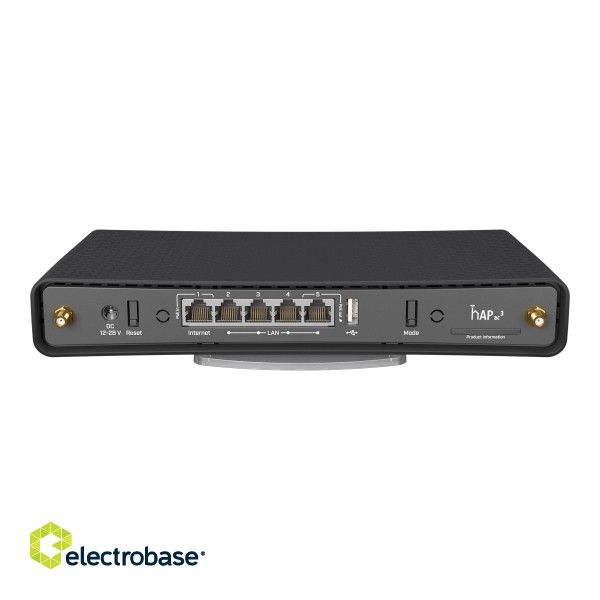 Wireless Router | HAP AC3 | 802.11ac | 300+867  Mbit/s | 10/100/1000 Mbit/s | Ethernet LAN (RJ-45) ports 5 | Mesh Support No | MU-MiMO No | No mobile broadband | Antenna type 2xExternal | 1 × USB-A image 8