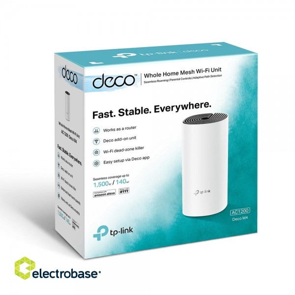 AC1200 Whole Home Mesh WiFi System | Deco M4 (1-pack) | 802.11ac | 867+300 Mbit/s | 10/100/1000 Mbit/s | Ethernet LAN (RJ-45) ports 2 | Mesh Support Yes | MU-MiMO Yes | No mobile broadband | Antenna type 2xInternal image 6
