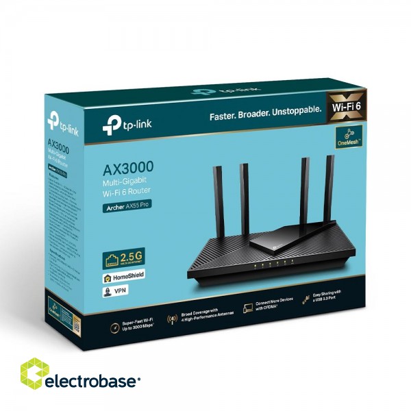 AX3000 Dual Band Gigabit Wi-Fi 6 Router | Archer AX55 Pro | 802.11ax | 574+2402 Mbit/s | 10/100/1000 Mbit/s | Ethernet LAN (RJ-45) ports 3 | Mesh Support Yes | MU-MiMO Yes | No mobile broadband | Antenna type External image 4