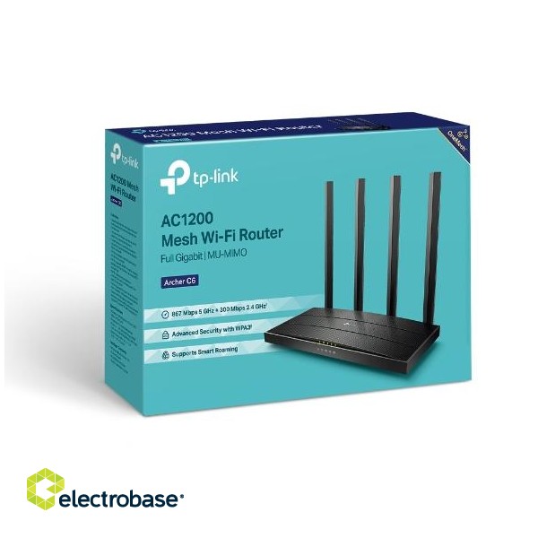 Router | Archer C6 | 802.11ac | 300+867 Mbit/s | 10/100/1000 Mbit/s | Ethernet LAN (RJ-45) ports 4 | Mesh Support No | MU-MiMO Yes | No mobile broadband | Antenna type 4xExternal | No image 7