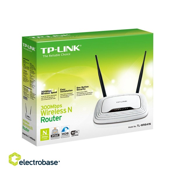 Router | TL-WR841N | 802.11n | 300 Mbit/s | 10/100 Mbit/s | Ethernet LAN (RJ-45) ports 4 | Mesh Support No | MU-MiMO No | No mobile broadband | Antenna type 2xExterna | No image 10