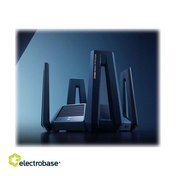 Tri-Band Wireless Wi-Fi 6 Router | Mi AX9000 | 802.11ax | 4804+2402+1148 Mbit/s | 10/100/1000/2500 Mbit/s | Ethernet LAN (RJ-45) ports 5 | Mesh Support Yes | MU-MiMO Yes | No mobile broadband | Antenna type External/Internal | 1 x USB 3.0 image 4