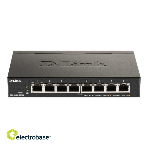 D-Link | 8-Port Gigabit PoE Smart Managed Switch | DGS-1100-08PV2 | Web managed | Desktop | Power supply type External image 2