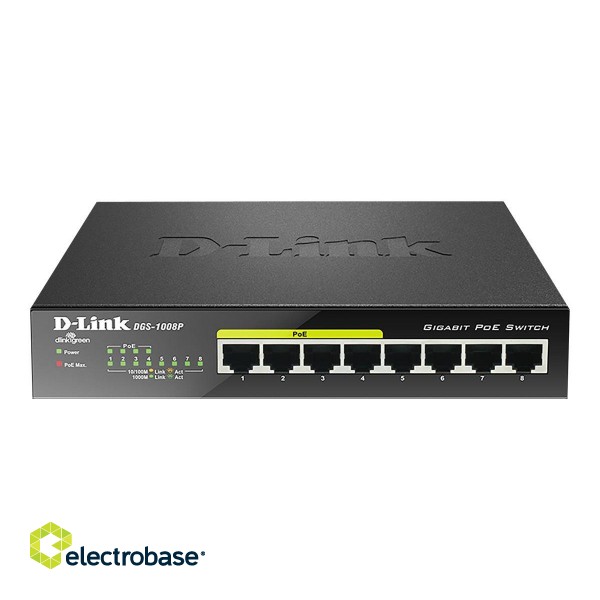 D-Link | 8-Port Gigabit PoE Switch (4xPoE) | DGS-1008P | Unmanaged | Desktop | Power supply type External image 2