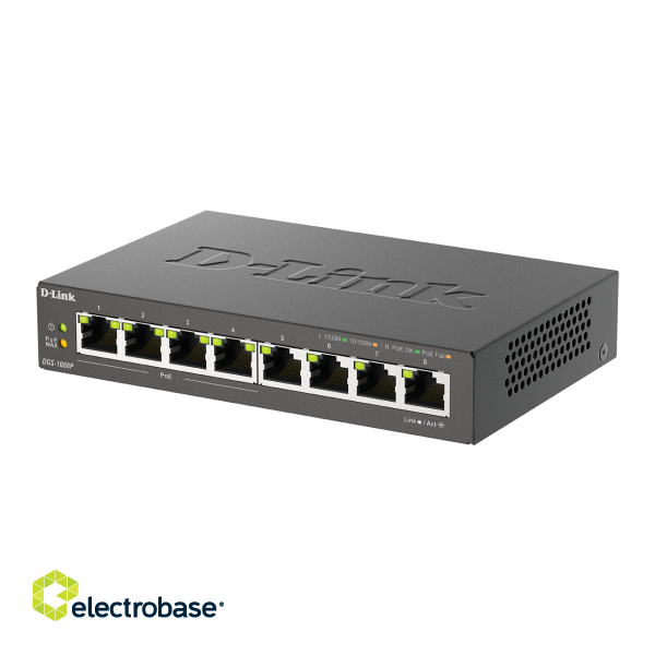 D-Link | 8-Port Gigabit PoE Switch (4xPoE) | DGS-1008P | Unmanaged | Desktop | Power supply type External image 7