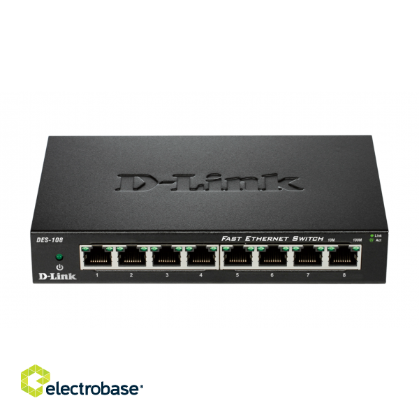 D-Link | Ethernet Switch | DES-108/E | Unmanaged | Desktop | 10/100 Mbps (RJ-45) ports quantity 8 | 60 month(s) paveikslėlis 1