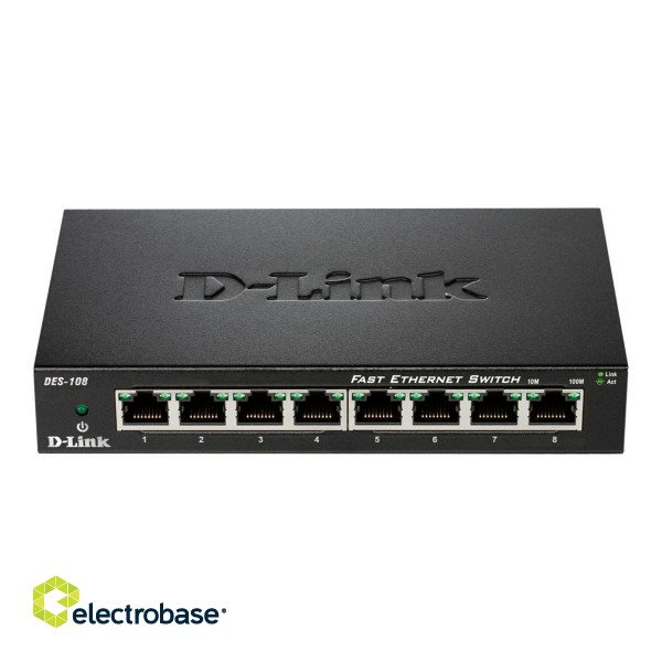 D-Link | Ethernet Switch | DES-108/E | Unmanaged | Desktop | 10/100 Mbps (RJ-45) ports quantity 8 | 60 month(s) фото 3