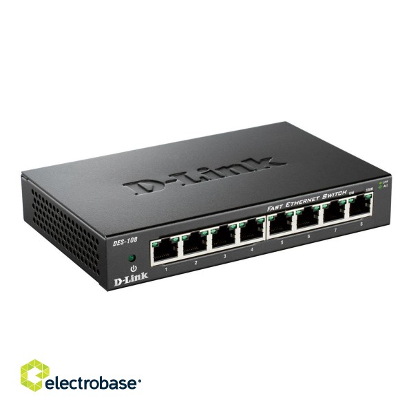 D-Link | Ethernet Switch | DES-108/E | Unmanaged | Desktop | 10/100 Mbps (RJ-45) ports quantity 8 | 60 month(s) paveikslėlis 5