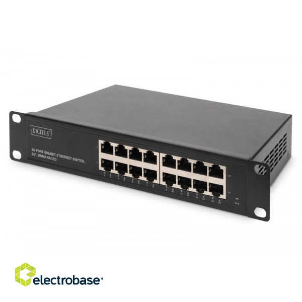 Digitus | 16-port Gigabit Ethernet Switch | DN-80115 | Unmanaged | Rackmountable | Power supply type Internal фото 1