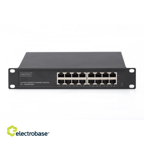 Digitus | 16-port Gigabit Ethernet Switch | DN-80115 | Unmanaged | Rackmountable | 10/100 Mbps (RJ-45) ports quantity | 1 Gbps (RJ-45) ports quantity | SFP+ ports quantity | Power supply type Internal image 3