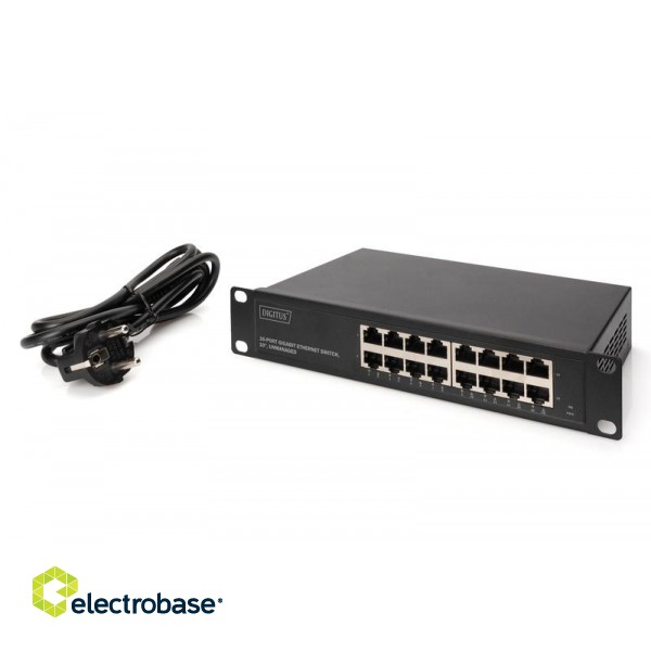 Digitus | 16-port Gigabit Ethernet Switch | DN-80115 | Unmanaged | Rackmountable | 10/100 Mbps (RJ-45) ports quantity | 1 Gbps (RJ-45) ports quantity | SFP+ ports quantity | Power supply type Internal image 7