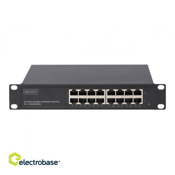 Digitus | 16-port Gigabit Ethernet Switch | DN-80115 | Unmanaged | Rackmountable | 10/100 Mbps (RJ-45) ports quantity | 1 Gbps (RJ-45) ports quantity | SFP+ ports quantity | Power supply type Internal image 4