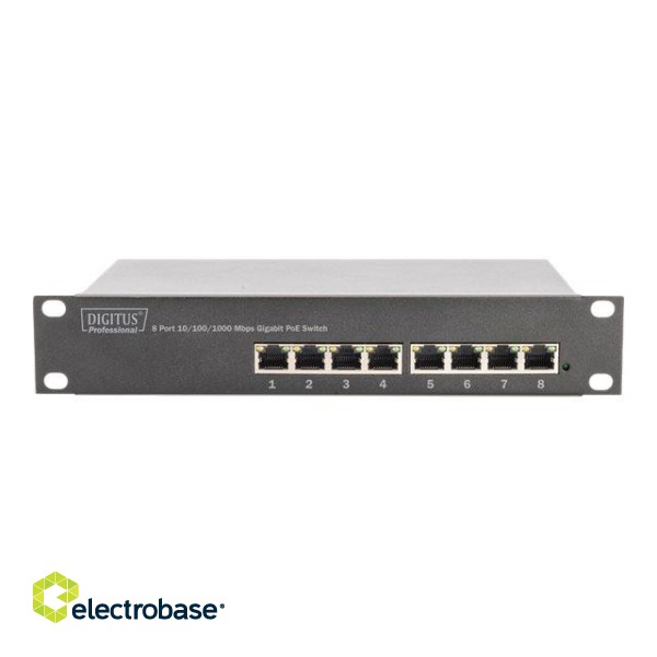 Digitus | 8-port Gigabit Ethernet PoE switch | DN-95317 | Unmanaged | Rackmountable | 10/100 Mbps (RJ-45) ports quantity | 1 Gbps (RJ-45) ports quantity | SFP+ ports quantity | Power supply type Internal image 4