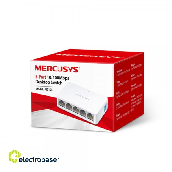 Mercusys | Switch | MS105 | Unmanaged | Desktop | 10/100 Mbps (RJ-45) ports quantity 5 | Power supply type External фото 3