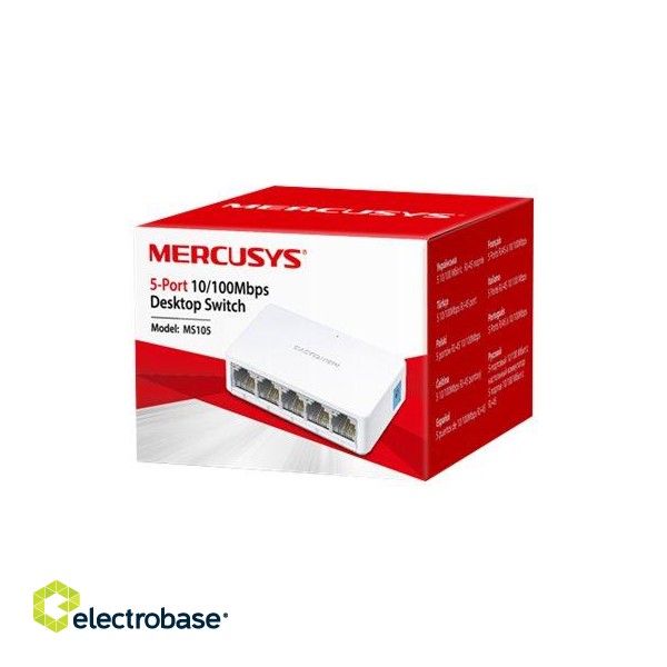 Mercusys | Switch | MS105 | Unmanaged | Desktop | 10/100 Mbps (RJ-45) ports quantity 5 | Power supply type External фото 5