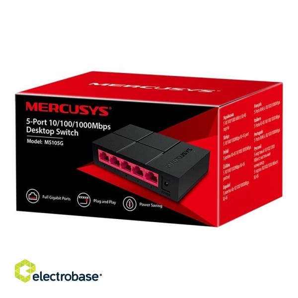 Mercusys | Switch | MS105G | Unmanaged | Desktop | 10/100 Mbps (RJ-45) ports quantity | 1 Gbps (RJ-45) ports quantity | SFP ports quantity | PoE ports quantity | PoE+ ports quantity | Power supply type External | month(s) image 8