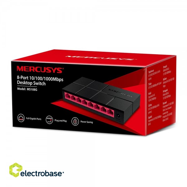 Mercusys | Switch | MS108G | Unmanaged | Desktop | 10/100 Mbps (RJ-45) ports quantity | 1 Gbps (RJ-45) ports quantity | SFP ports quantity | PoE ports quantity | PoE+ ports quantity | Power supply type External | month(s) фото 3