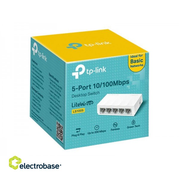 TP-LINK | 5-Port 10/100Mbps Desktop Network Switch | LS1005 | Unmanaged | Desktop | Power supply type External фото 7