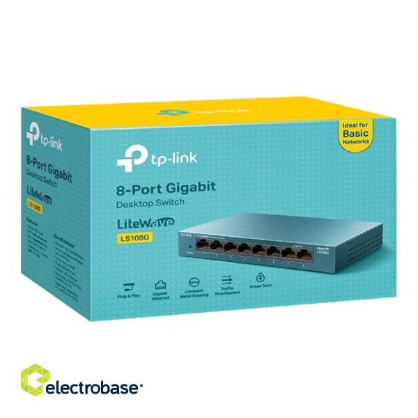 TP-LINK | 8-Port 10/100/1000Mbps Desktop Network Switch | LS108G | Unmanaged | Desktop | 1 Gbps (RJ-45) ports quantity | SFP ports quantity | PoE ports quantity | PoE+ ports quantity | Power supply type External | month(s) image 8