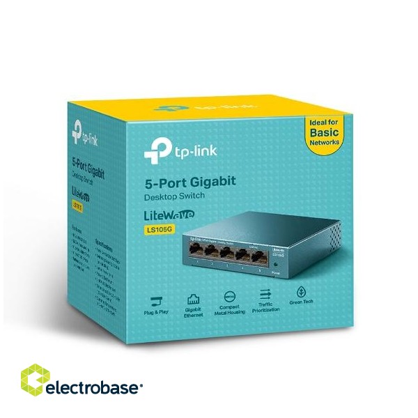 TP-LINK | Desktop Network Switch | LS105G | Unmanaged | Desktop | 1 Gbps (RJ-45) ports quantity | SFP ports quantity | PoE ports quantity | PoE+ ports quantity | Power supply type External | month(s) image 8