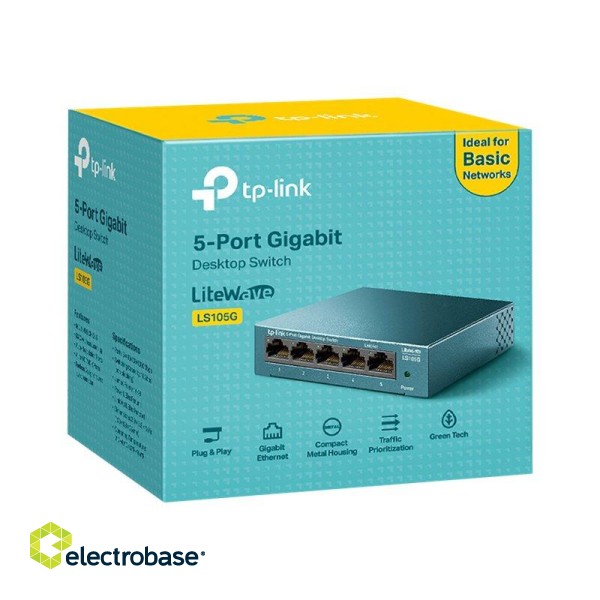 TP-LINK | Desktop Network Switch | LS105G | Unmanaged | Desktop | 1 Gbps (RJ-45) ports quantity | SFP ports quantity | PoE ports quantity | PoE+ ports quantity | Power supply type External | month(s) image 5
