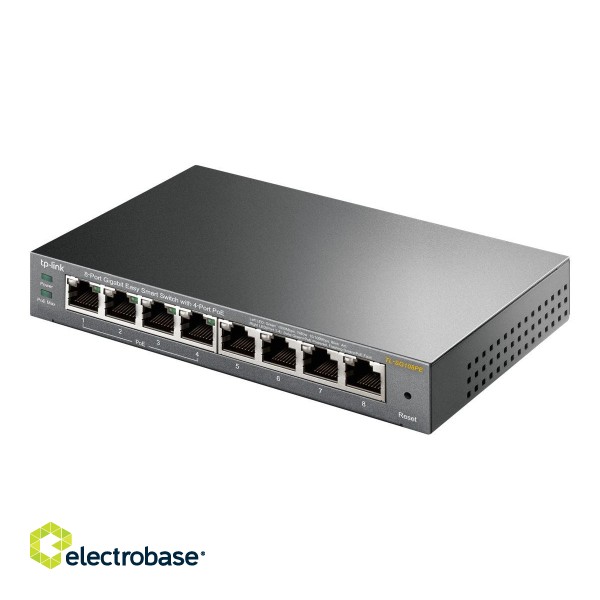 TP-LINK | Smart Switch | TL-SG108PE | Web Managed | Desktop | 1 Gbps (RJ-45) ports quantity 4 | PoE ports quantity | PoE+ ports quantity 4 | Power supply type External | 36 month(s) image 5