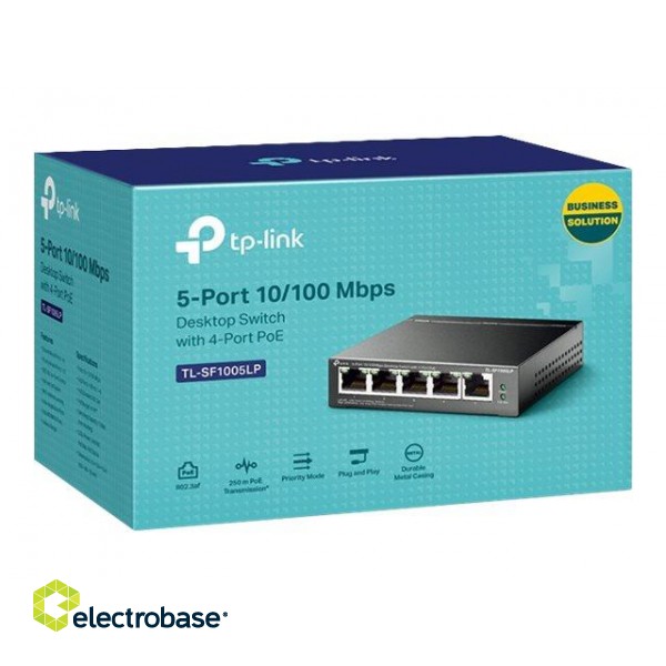 TP-LINK | Switch | TL-SF1005LP | Unmanaged | Desktop | 10/100 Mbps (RJ-45) ports quantity 5 | PoE ports quantity 4 | Power supply type External image 5