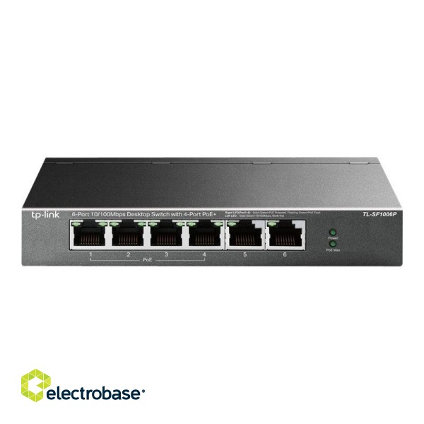 TP-LINK | Switch | TL-SF1006P | Unmanaged | Desktop | 10/100 Mbps (RJ-45) ports quantity 6 | PoE+ ports quantity 4 | Power supply type External фото 5