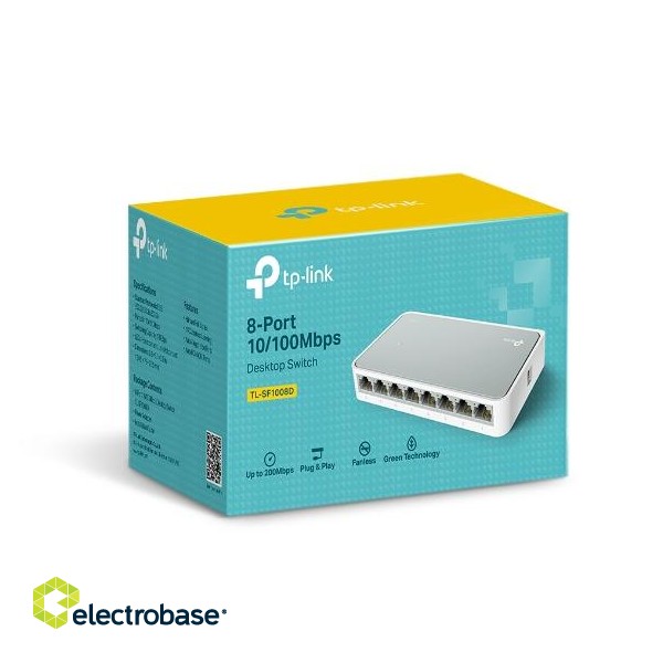 TP-LINK | Switch | TL-SF1008D | Unmanaged | Desktop | 10/100 Mbps (RJ-45) ports quantity 8 | Power supply type External | 36 month(s) фото 2