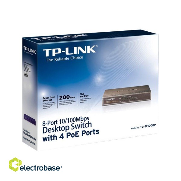 TP-LINK | Switch | TL-SF1008P | Unmanaged | Desktop | 10/100 Mbps (RJ-45) ports quantity 8 | PoE ports quantity 4 | Power supply type External | 36 month(s) image 7