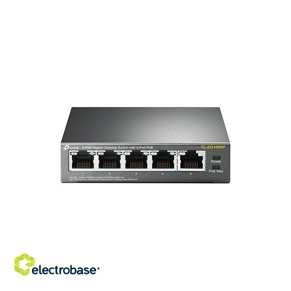 TP-LINK | Switch | TL-SG1005P | Unmanaged | Desktop | 1 Gbps (RJ-45) ports quantity 5 | PoE ports quantity 4 | Power supply type External | 36 month(s) image 1