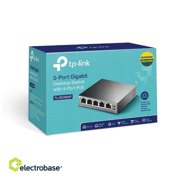 TP-LINK | Switch | TL-SG1005P | Unmanaged | Desktop | 1 Gbps (RJ-45) ports quantity 5 | PoE ports quantity 4 | Power supply type External | 36 month(s) image 2