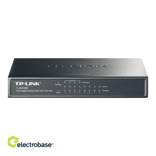 TP-LINK | Switch | TL-SG1008P | Unmanaged | Desktop | 1 Gbps (RJ-45) ports quantity 8 | PoE ports quantity 4 | Power supply type External | 36 month(s) image 3