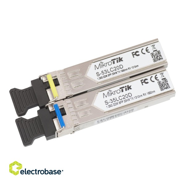 MikroTik Pair of SFP modules S-3553LC20D (S-35LC20D 1.25G SM 20km T1310nm/R1550nm + S-53LC20D 1.25G SM 20km T1550nm/R1310nm) | MikroTik | Maximum transfer distance 20000 m paveikslėlis 2