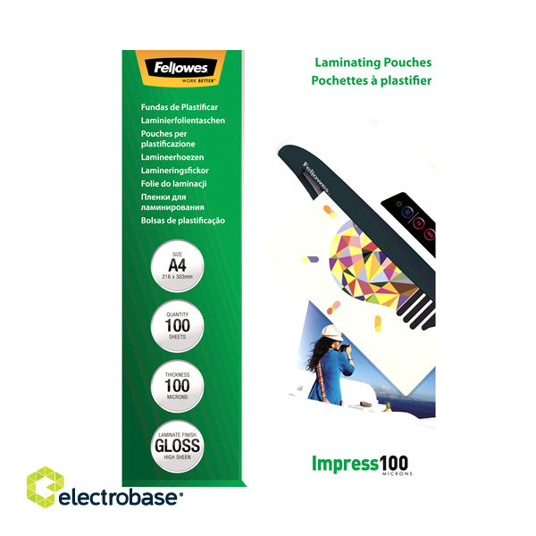 Fellowes | Laminating Pouch | A4 | Clear | Thickness: 100 micron image 1