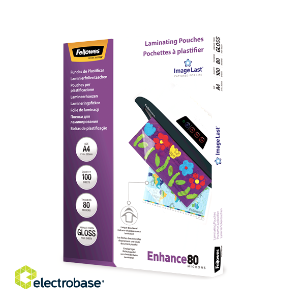 Fellowes | Laminating Pouch PREMIUM | A4 | Clear | Enhance 80 Micron thickness image 1