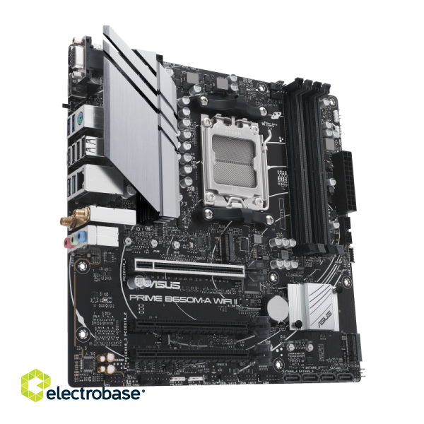 Asus | PRIME B650M-A WIFI II | Processor family AMD | Processor socket AM5 | DDR5 DIMM | Memory slots 4 | Supported hard disk drive interfaces 	SATA image 4