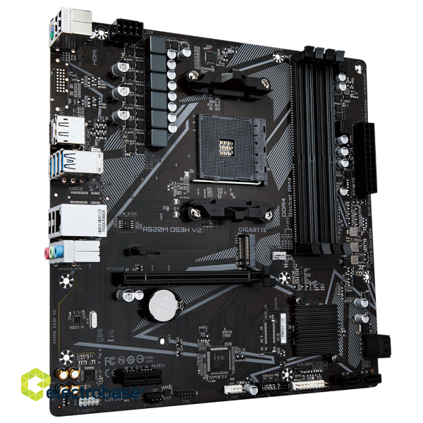 Gigabyte | A520M DS3H V2 | Processor family AMD | Processor socket AM4 | DDR4 DIMM | Memory slots 2 | Number of SATA connectors 4 | Chipset AMD A520 | Micro ATX paveikslėlis 3