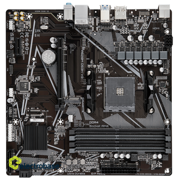 Gigabyte | A520M DS3H V2 | Processor family AMD | Processor socket AM4 | DDR4 DIMM | Memory slots 2 | Number of SATA connectors 4 | Chipset AMD A520 | Micro ATX image 4