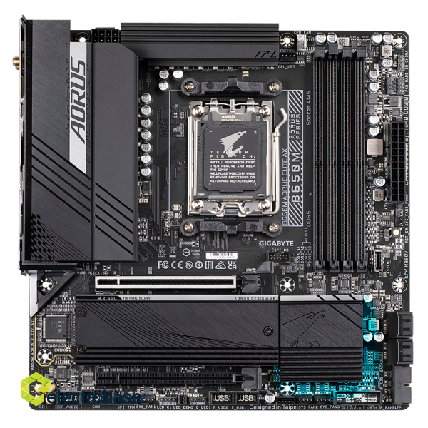 Gigabyte | B650M AORUS ELITE AX 1.0 M/B | Processor family AMD | Processor socket AM5 | DDR5 DIMM | Memory slots 4 | Supported hard disk drive interfaces 	SATA фото 3