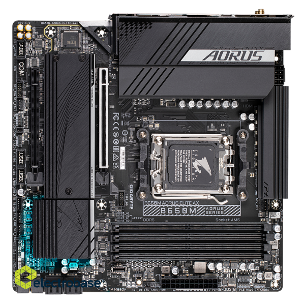 Gigabyte | B650M AORUS ELITE AX 1.0 M/B | Processor family AMD | Processor socket AM5 | DDR5 DIMM | Memory slots 4 | Supported hard disk drive interfaces 	SATA image 4