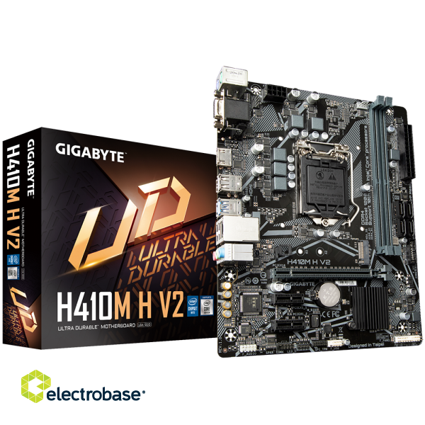 Gigabyte | H410M H V2 1.0 M/B | Processor family Intel | GB | Processor socket LGA1200 | DDR4 DIMM | Memory slots 2 | Supported hard disk drive interfaces SATA image 1
