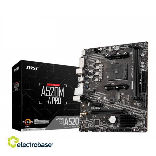 MSI | A520M-A PRO | Processor family AMD | Processor socket AM4 | DDR4 | Memory slots 2 | Number of SATA connectors | Chipset AMD A | Micro ATX image 1