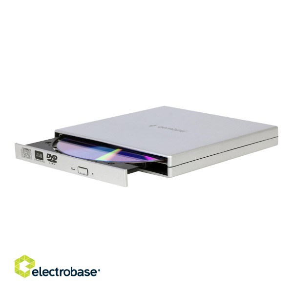 Gembird | External USB DVD Drive | DVD-USB-02-SV | Interface USB 2.0 | DVD±RW (±R DL) / DVD-RAM | CD read speed 24 x | CD write speed 24 x | Silver paveikslėlis 1