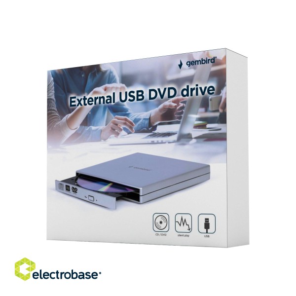 Gembird | External USB DVD Drive | DVD-USB-02-SV | Interface USB 2.0 | DVD±RW (±R DL) / DVD-RAM | CD read speed 24 x | CD write speed 24 x | Silver paveikslėlis 5