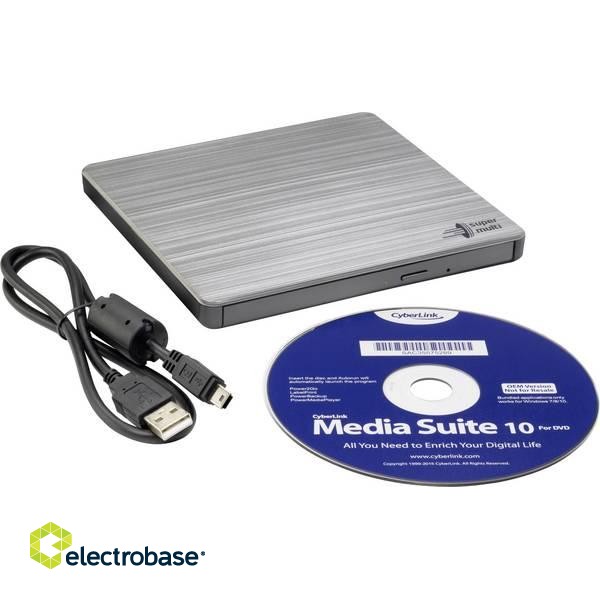 H.L Data Storage | Ultra Slim Portable DVD-Writer | GP60NS60 | Interface USB 2.0 | DVD±R/RW | CD read speed 24 x | CD write speed 24 x | Silver | Desktop/Notebook image 3